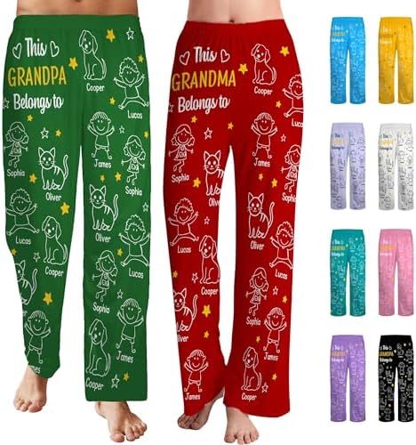Personalized Pajama Pants for Men Women Grandpa Grandma Custom Name Line…