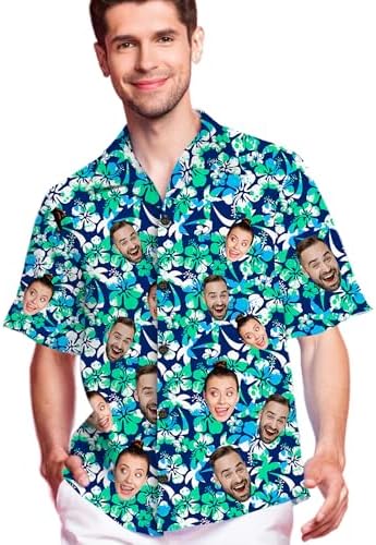 Personalized Short Sleeves Button Down Shirt with Tropical Green Flower…
