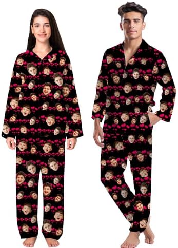 Personalized Valentines Day Pajamas Gifts for Him Her Custom Heart Face…