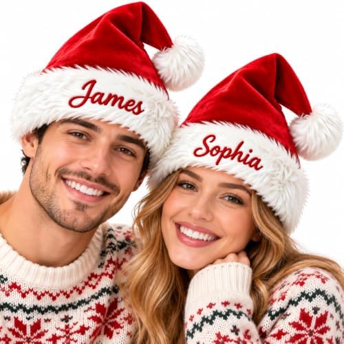 Personalized Velvet Santa Hat Custom Embroidered Name Christmas Hat…