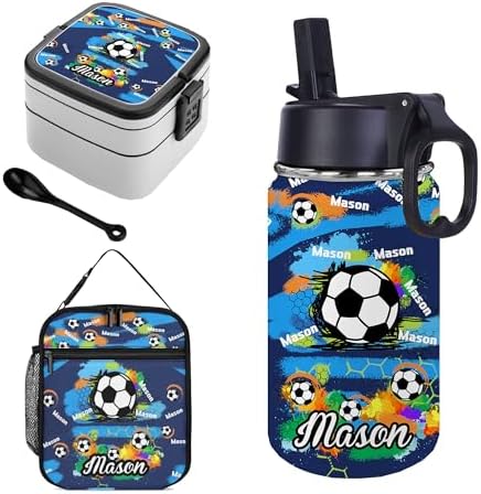 Personalized Water Bottles with Lunch Box Bag Set Custom Insulated Water (Design 12)