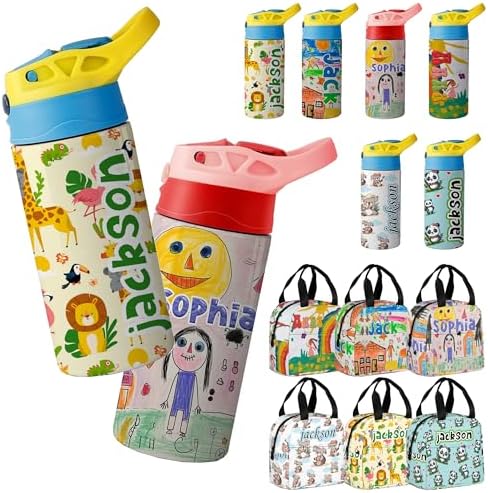 Personalized Water Bottles with Lunch Box Bag Set Custom Insulated Water…