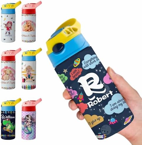 Personalized Water Bottles with Pictures Text Name Custom Insulated (Design 08)