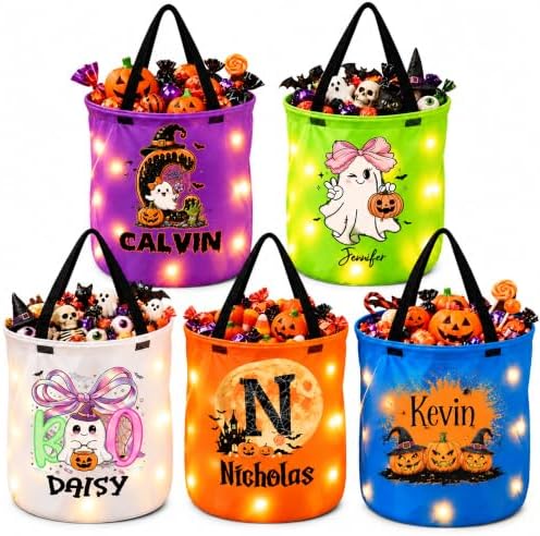 Pesonalized Halloween Candy Bags with Name Custom Light‑Up Trick…