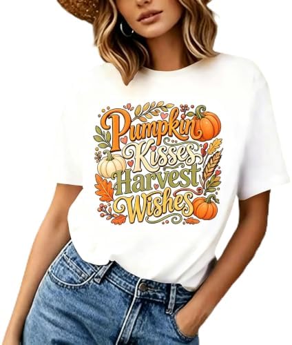 Pumpkin Kisses Harvest Wishes Fall Season T-Shirt Thanksgiving Graphic…