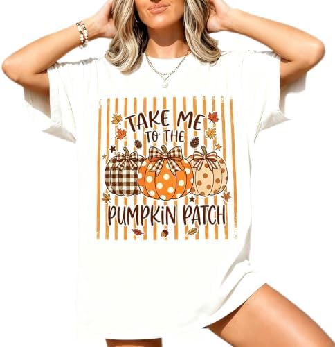 Take Me to the Pumpkin Patch Fall Season T-Shirt Thanksgiving Graphic (White 04)