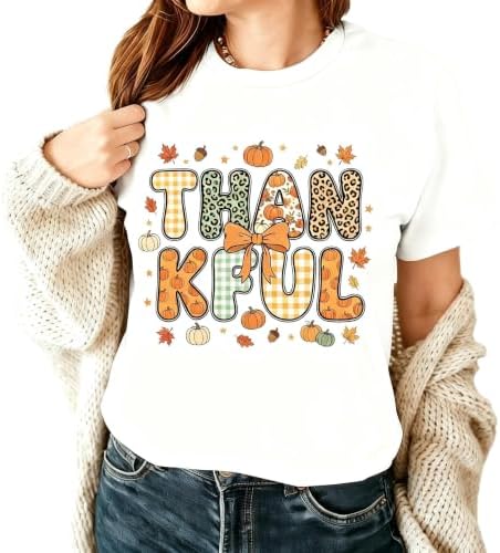 Thankful Pumpkin T-Shirt, Cute Thanksgiving Fall Graphic Tees for Women